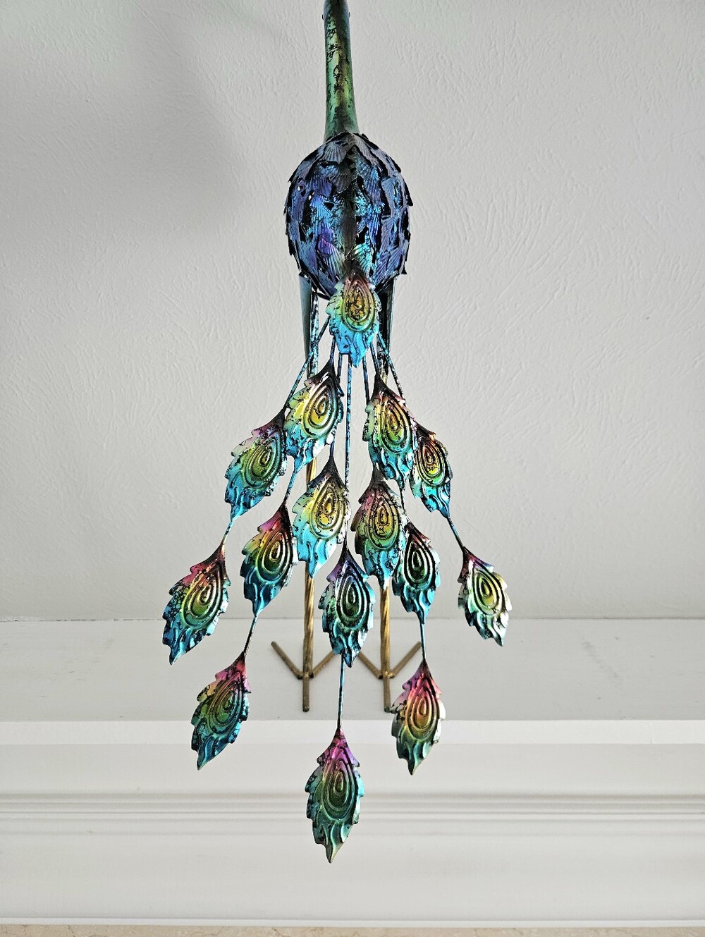 NWOT Jewel Toned Large Metal Peacock Home/Garden Sculpture - Picture 7 of 7